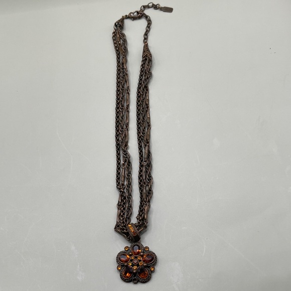 1928 Jewelry - 1928 Vintage Inspired Elegant Bronze Necklace with Amber Accents Stunning 1928